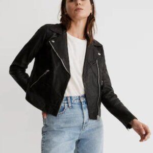 Madewell Washed Leather Motorcycle Jacket in Black Size XS
